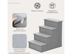 PawHut Haustiertreppe MDF Kurzplüsch Grau 40L x 59B x 54,2H cm