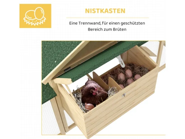 PawHut Hühnerstall 204 x 85 x 93 cm Hühnerhaus mit Freigehege Nistkasten