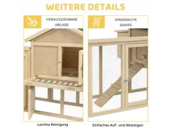 PawHut Hühnerstall 204 x 85 x 93 cm Hühnerhaus mit Freigehege Nistkasten