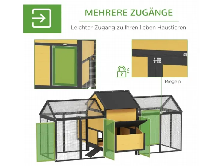 PawHut Hühnerstall aus Holz Geflügelstall mit Nistkasten Doppel-Laufstall* Kleintierbedarf