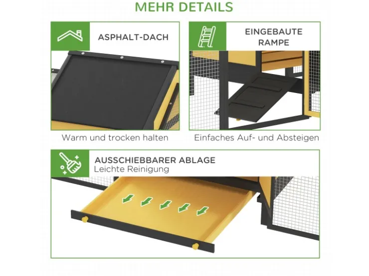 PawHut Hühnerstall aus Holz Geflügelstall mit Nistkasten Doppel-Laufstall* Kleintierbedarf