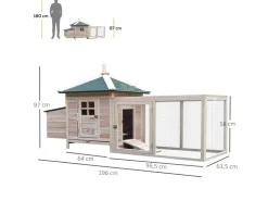PawHut Hühnerstall mit Massivholz Kleintierstall aus Holz 196cm x 76cm x 97cm* Kleintierbedarf