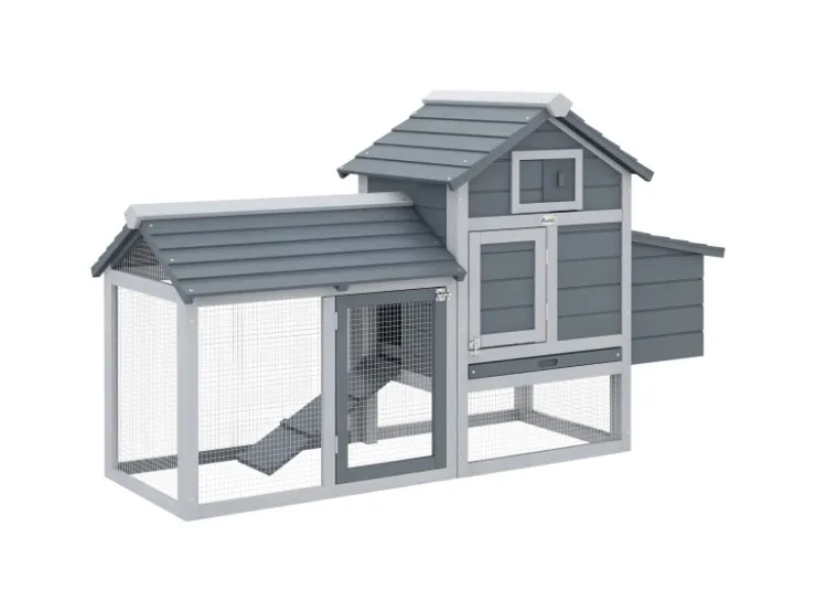 PawHut Hühnerstall mit Tannenholz Rampe Tannenholz Grau 150,5cm x 54cm x 87cm* Kleintierbedarf