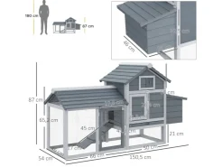 PawHut Hühnerstall mit Tannenholz Rampe Tannenholz Grau 150,5cm x 54cm x 87cm* Kleintierbedarf