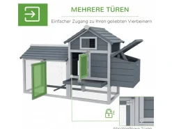 PawHut Hühnerstall mit Tannenholz Rampe Tannenholz Grau 150,5cm x 54cm x 87cm* Kleintierbedarf