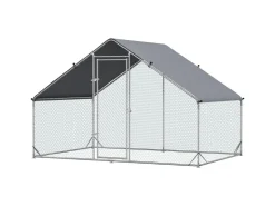 PawHut Hühnerstall Stahl Kunststoff Silber Grau 300L x 200B x 200H cm* Kleintierbedarf