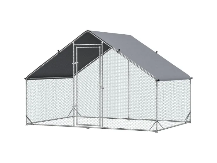 PawHut Hühnerstall Stahl Kunststoff Silber Grau 300L x 200B x 200H cm* Kleintierbedarf