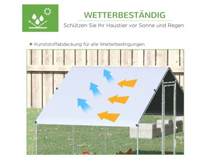 PawHut Hühnerstall Stahl Kunststoff Silber Grau 300L x 200B x 200H cm* Kleintierbedarf