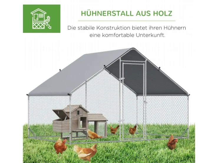 PawHut Hühnerstall Stahl Kunststoff Silber Grau 300L x 200B x 200H cm* Kleintierbedarf
