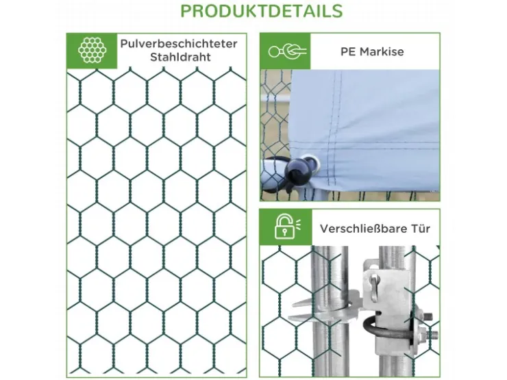 PawHut Hühnerstall Stahl Kunststoff Silber Grau 300L x 200B x 200H cm* Kleintierbedarf