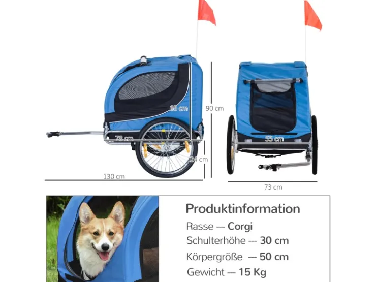 PawHut Hundeanhänger Hunde Fahrrad Anhänger Reflektor* Kleintierbedarf