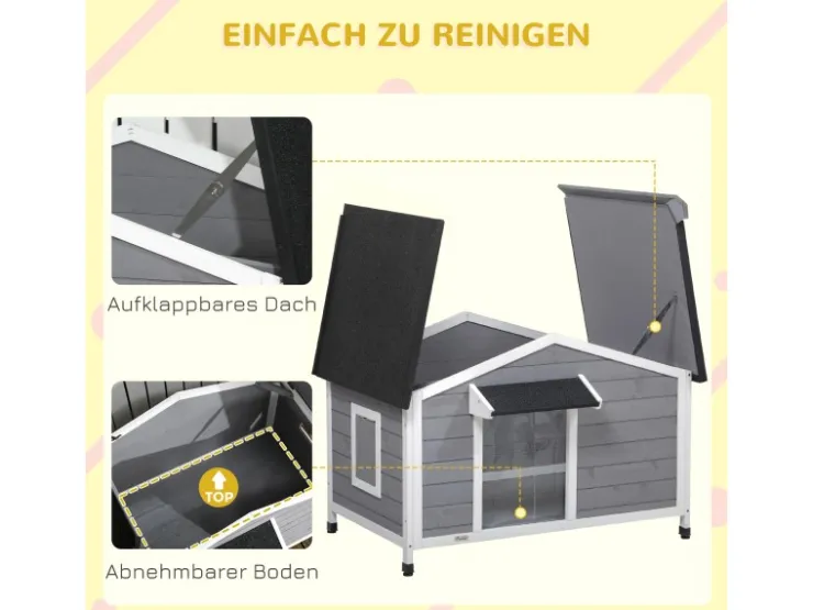 PawHut Hundehütte mit Asphaltdach 109 x 79 x 72 cm