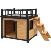 PawHut Hundehütte mit Balkon 121 x 77 x 78 cm