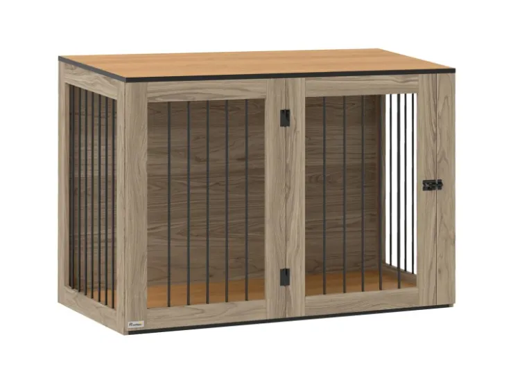 PawHut Hundekäfig Hundebox Stahl MDF Eiche 106B x 60T x 76H cm* Hundebedarf
