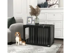 PawHut Hundekäfig Hundehütte Stahl MDF Schwarz 80L x 50B x 56,5H cm