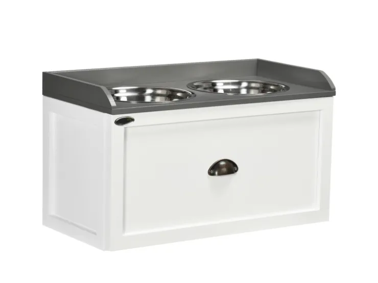 PawHut Hundenapf 2 x 2L mit Schublade Edelstahlnapf* Katzenbedarf