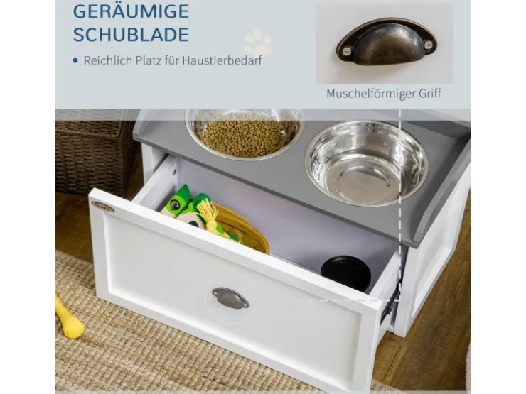 PawHut Hundenapf 2 x 2L mit Schublade Edelstahlnapf* Katzenbedarf