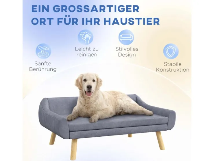 PawHut Hundesofa mit Rückenlehne Holzbeine und Kissen* Hundebedarf