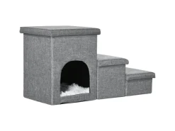 PawHut Hundetreppe 3 Stufige mit Höhle Stauraum Kissen* Kissen|Hundebedarf