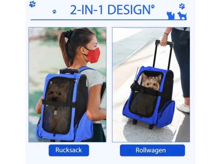 PawHut Hundetrolley Transporttasche für Tiere Trolley 2-in-1 Blau 42 x 25 x 55cm* Hundebedarf