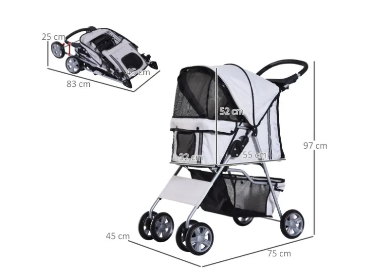 PawHut Hundewagen Hundebuggy Verstellbares Vordach* Kleintierbedarf