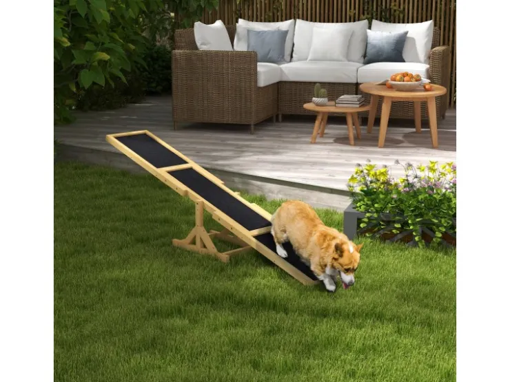 PawHut Hundewippe Hunde Agility Wippe Tannenholz Gelb 180L x 30B x 30H cm