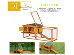 PawHut Kaninchenstall aus Tannenholz mit Asphaltdach 156 x 58 x 68 cm* Kleintierbedarf