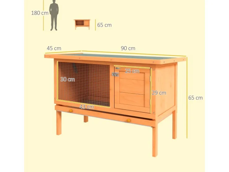 PawHut Kaninchenstall Tannenholz Metall Natur 90cm x 45cm x 65cm* Kleintierbedarf