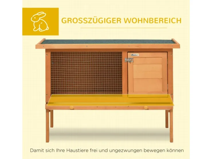 PawHut Kaninchenstall Tannenholz Metall Natur 90cm x 45cm x 65cm* Kleintierbedarf
