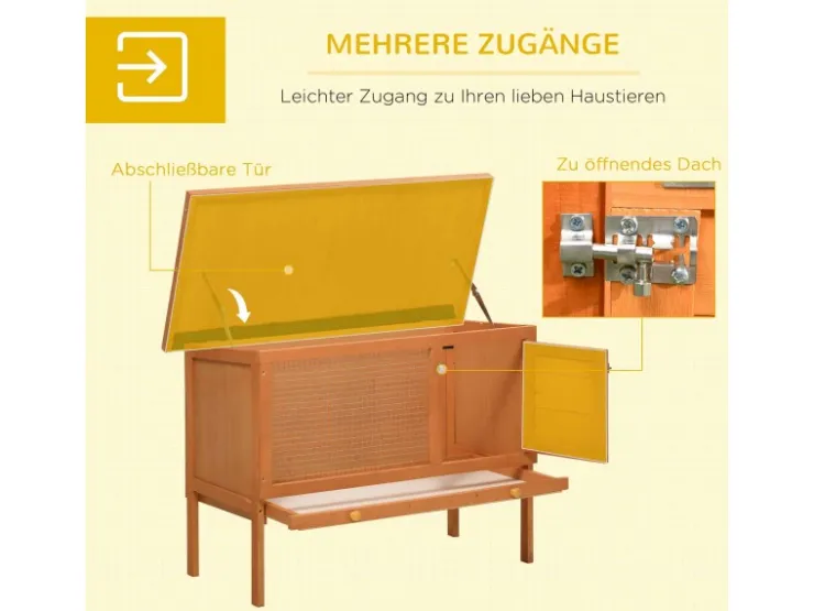 PawHut Kaninchenstall Tannenholz Metall Natur 90cm x 45cm x 65cm* Kleintierbedarf