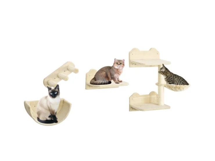 PawHut Katzen Kletterwand Spanplatte Polyester Beige 40L x 28B x 73H cm* Katzenbedarf