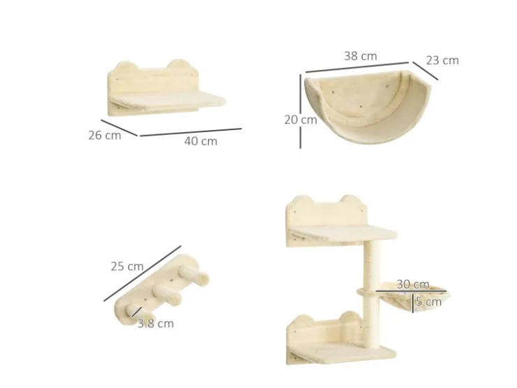 PawHut Katzen Kletterwand Spanplatte Polyester Beige 40L x 28B x 73H cm* Katzenbedarf