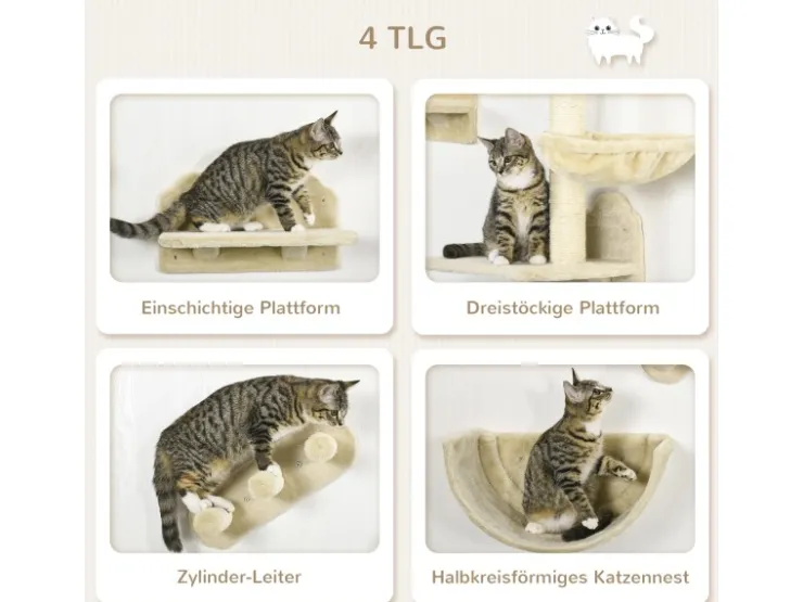 PawHut Katzen Kletterwand Spanplatte Polyester Beige 40L x 28B x 73H cm* Katzenbedarf