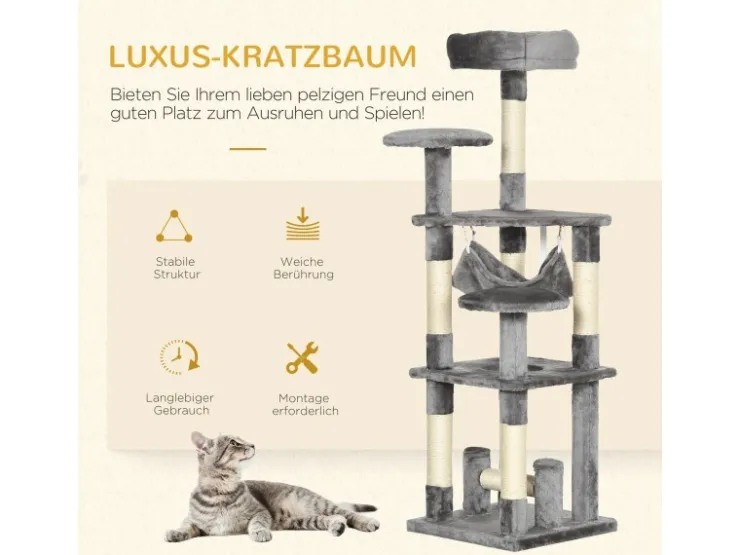 PawHut Katzenbaum Kletterbaum Kratzbaum Hängematte L40 x B40 x H132 cm* Katzenbedarf