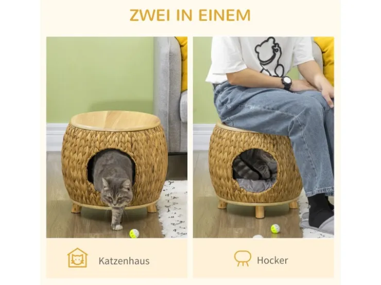 PawHut Katzenhöhle aus Rattan 2-in-1 Design