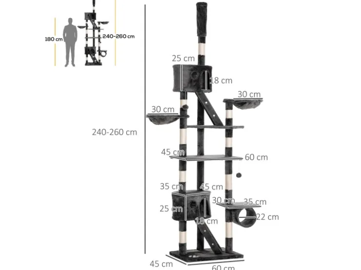 PawHut Katzenkratzbaum 240-260 cm Deckenhoch mit Sisalseil* Katzenbedarf