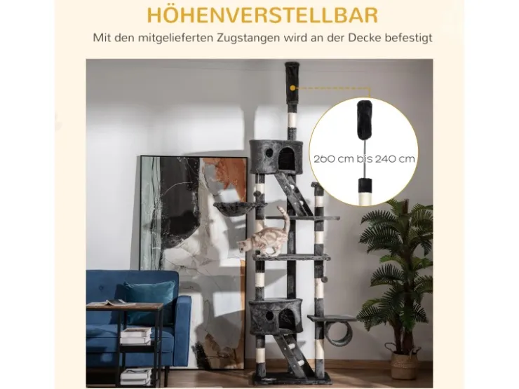 PawHut Katzenkratzbaum 240-260 cm Deckenhoch mit Sisalseil* Katzenbedarf