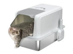 PawHut Katzentoilette Edelstahl Kunststoff Weiß 40,5L x 60,5B x 41,5H cm* Katzenbedarf
