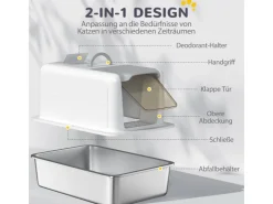 PawHut Katzentoilette Edelstahl Kunststoff Weiß 40,5L x 60,5B x 41,5H cm* Katzenbedarf
