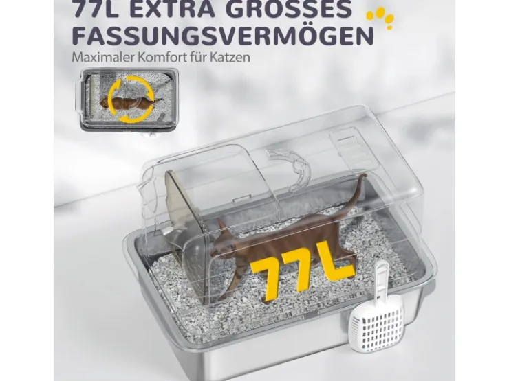PawHut Katzentoilette Edelstahl Kunststoff Weiß 40,5L x 60,5B x 41,5H cm* Katzenbedarf