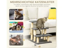 PawHut Katzentreppe 3-Stufig 48 cm mit Sisalsäule Spielball* Katzenbedarf