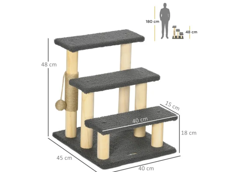 PawHut Katzentreppe 3-Stufig 48 cm mit Sisalsäule Spielball* Katzenbedarf