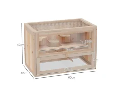 PawHut Käfig Nagerkäfig Kleintierkäfig Tanne Naturholz 60L x 35B x 42H cm* Kleintierbedarf