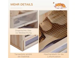 PawHut Käfig Nagerkäfig Kleintierkäfig Tanne Naturholz 60L x 35B x 42H cm* Kleintierbedarf
