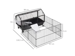 PawHut Kleintierstall mit Klappbarem Auslaufbereich Schwarz 88 x 128,5 x 56 cm* Kleintierbedarf