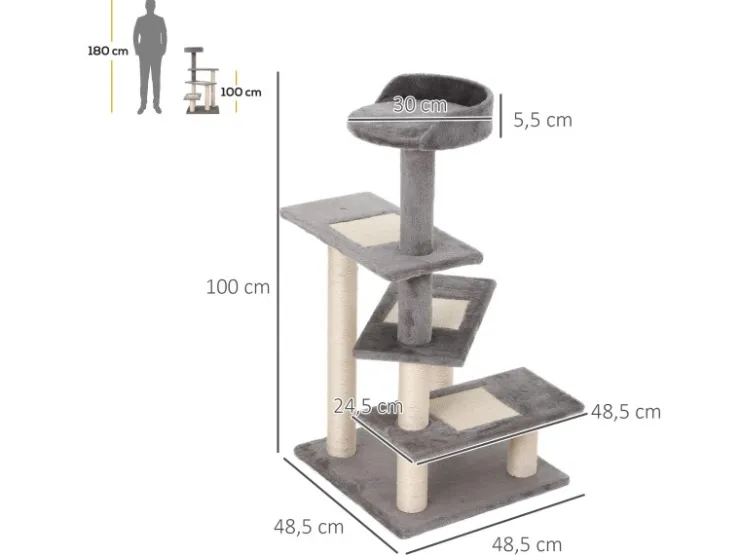PawHut Kletterbaum Treppe 5 Ebenen 48,5 x 48,5 x 100 cm* Katzenbedarf