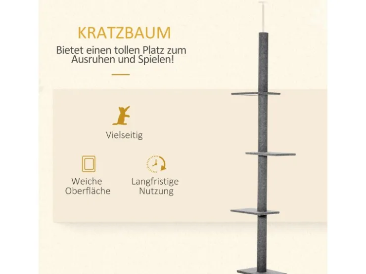 PawHut Kratzbaum Deckenhoch 228-260 cm mit 3 Ebenen Spielbaum* Katzenbedarf