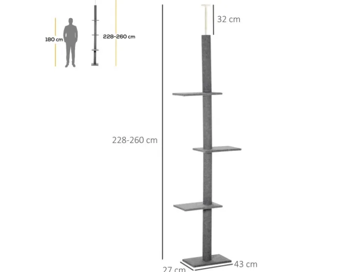 PawHut Kratzbaum Deckenhoch 228-260 cm mit 3 Ebenen Spielbaum* Katzenbedarf