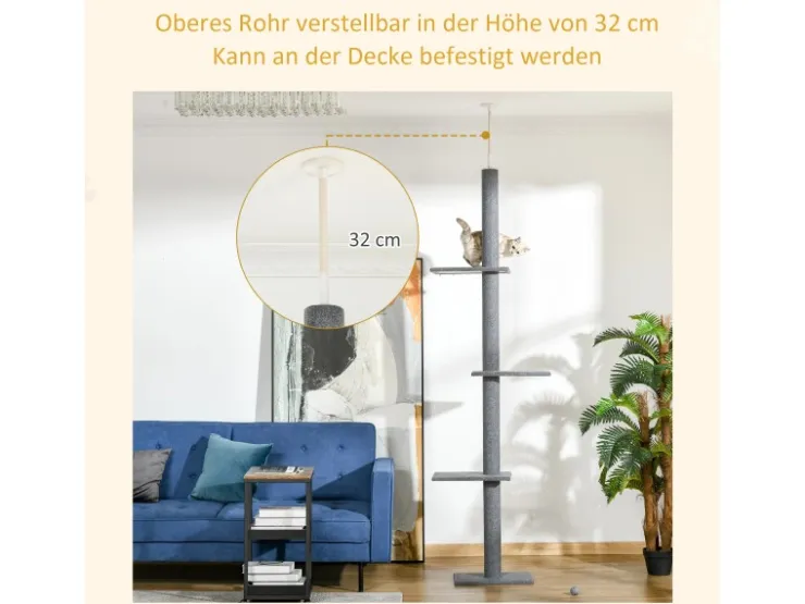 PawHut Kratzbaum Deckenhoch 228-260 cm mit 3 Ebenen Spielbaum* Katzenbedarf