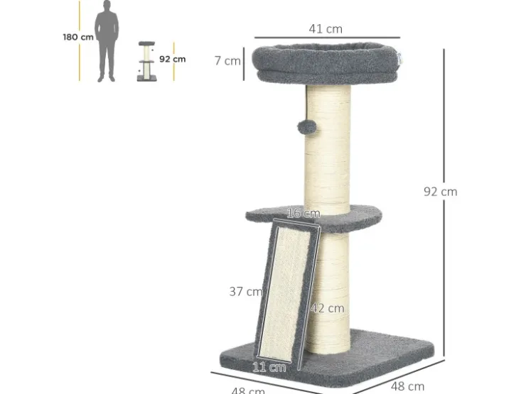 PawHut Kratzbaum 92H cm mit Kratzbrett und Spielball